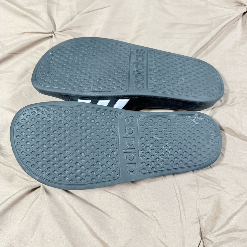adidas Black and White Adilette Slide Sandals - Picture 3 of 4